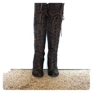 Dark brown over the knee boots